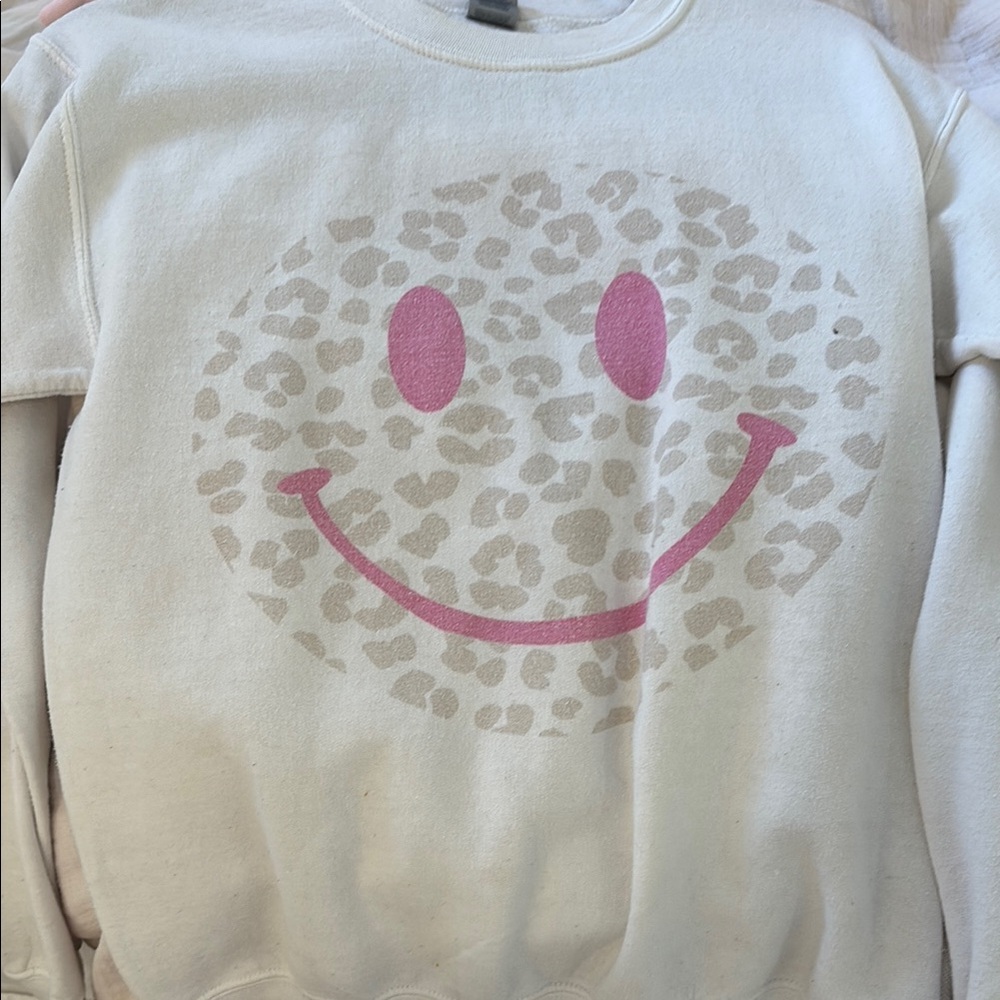 Cream Sweatshirt with Pink Smiley Face
